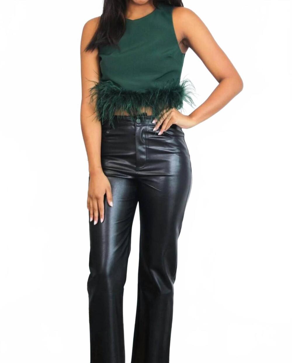NEW LENA chic fun feather crop top in emerald